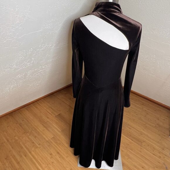 Rene Ruiz Collection Midi Dress Womens 4 Velvet Brown Mock Neck Cutout Chest - Picture 11 of 11
